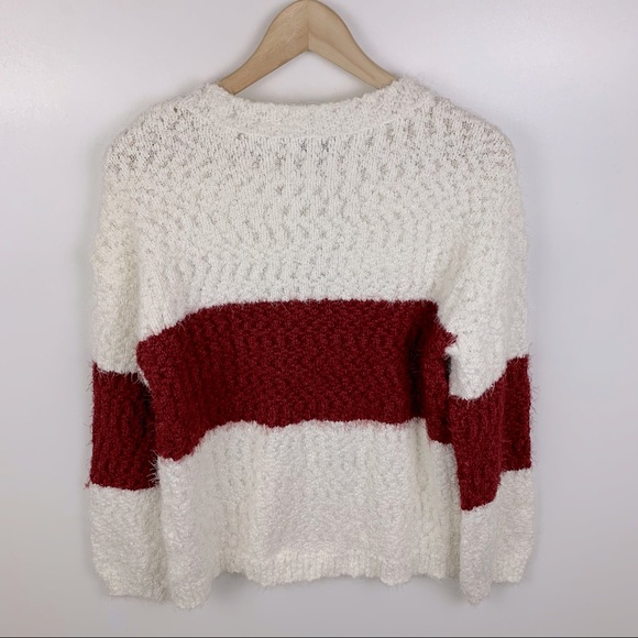 #1 Knox Rose Red Crewneck Colorblock Pullover Knit Long Sleeve Sweater Small - Picture 3 of 6